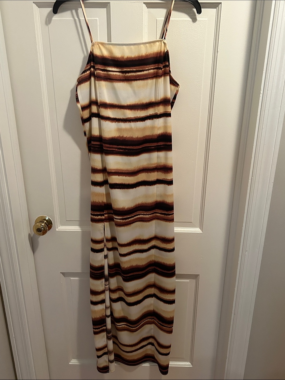 Bar III Brown & Cream Striped Spaghetti-Strap Maxi Dress